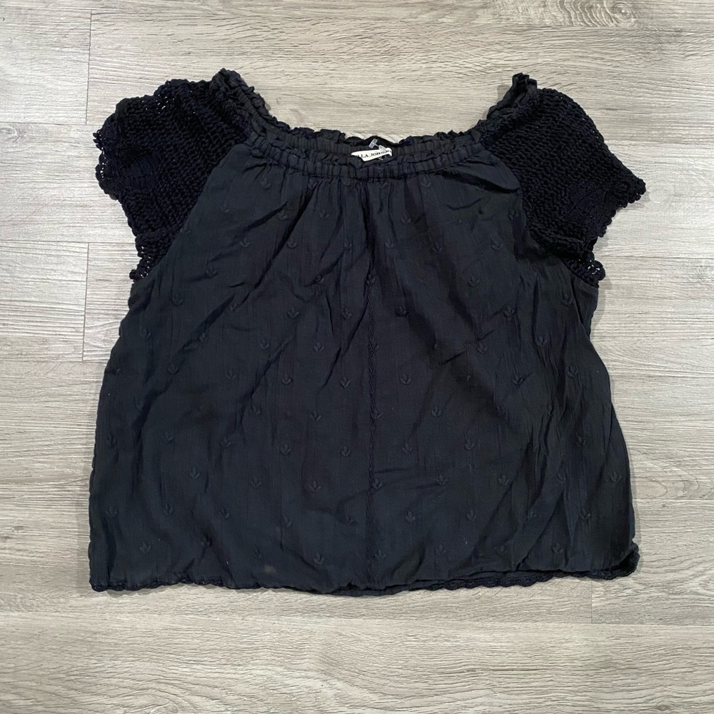 Ulla Johnson Black Textured‎ Blouse crochet sleeve cotton flowy top in black